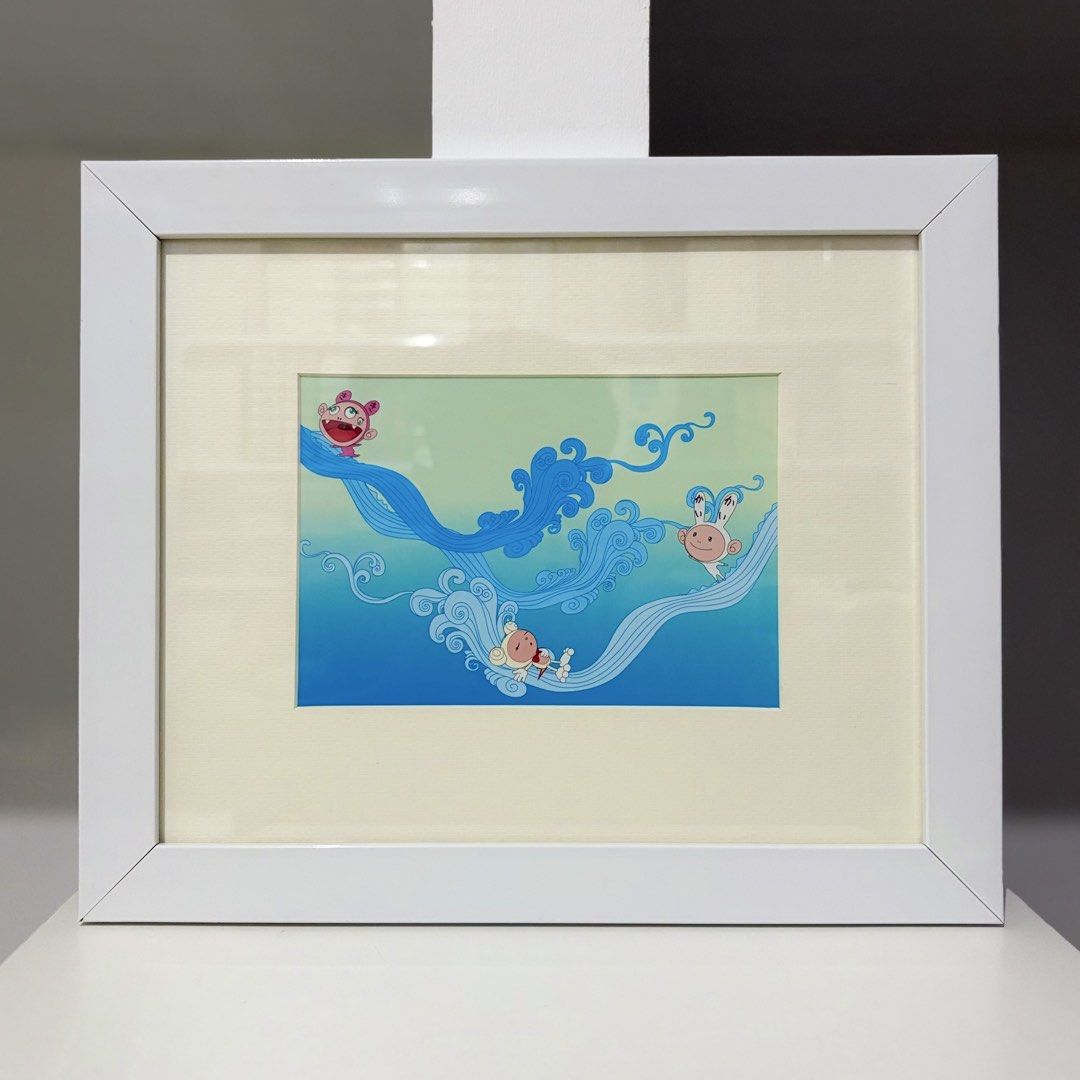 Framed Takashi Murakami Postcard “Surfing” (Category: Art & Prints) located in Santa Rosa. Submitted by shikaricollectibles (Listing ID 1469648266, Image 1). Description: Framed Takashi Murakami Postcard “Surfing” An art postcard featuring Takashi Murakami, released in 2001. Postcard Size: 6.9 x 4.75 inches Frame Size: 12.3 x 10.1 inches Frame Thickness: 1 inches Frame Color: White Glazing: Glass Mat Border: 2 Inches Mat Color: Off-white.