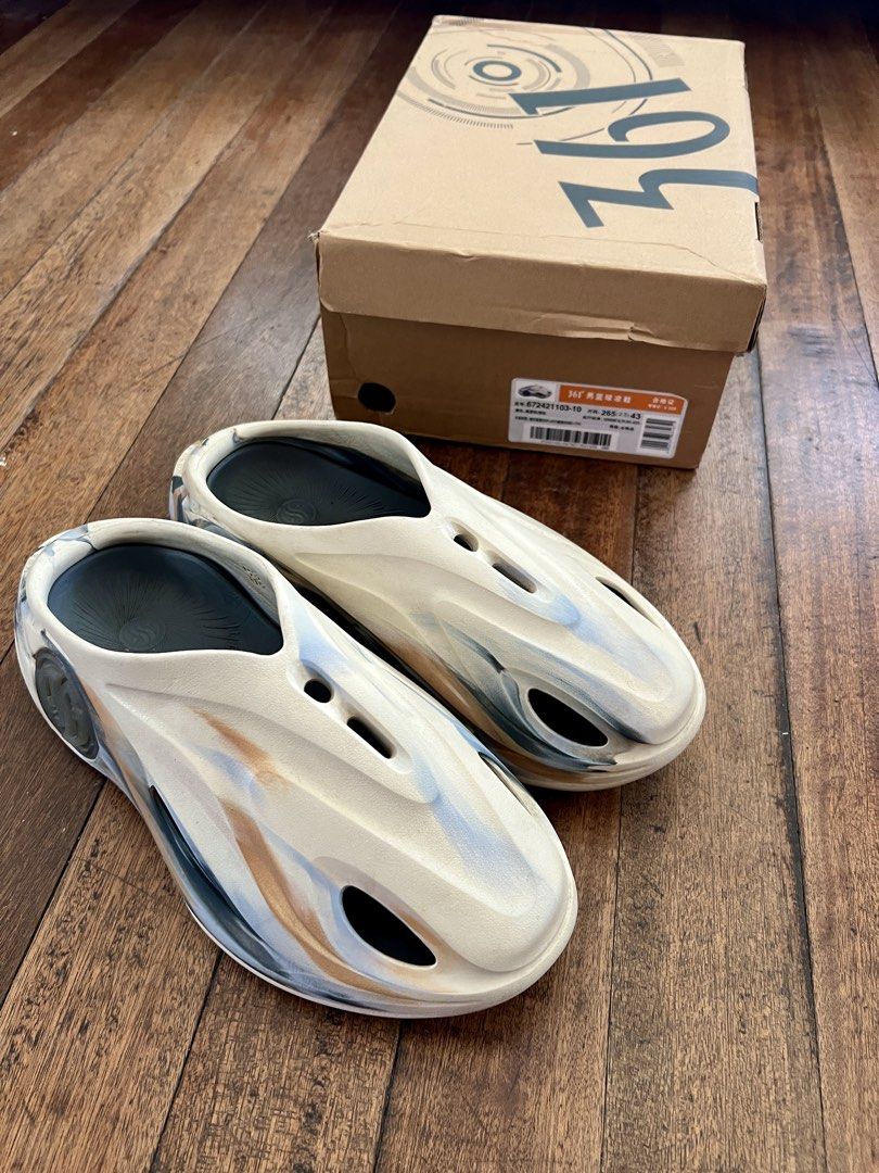 FREE SHIPP 361 Degrees AG Clogs WHALE (Category: Slippers & Slides) located in Los Banos. Submitted by Woop_Loots (Listing ID 1469662534, Image 1). Description: - Brand: 361 Degrees - Style: Foam slip-on clogs / futuristic design - Colorway: Cream with black and brownish marble patterns - Size: EU 43 (265 cm) .