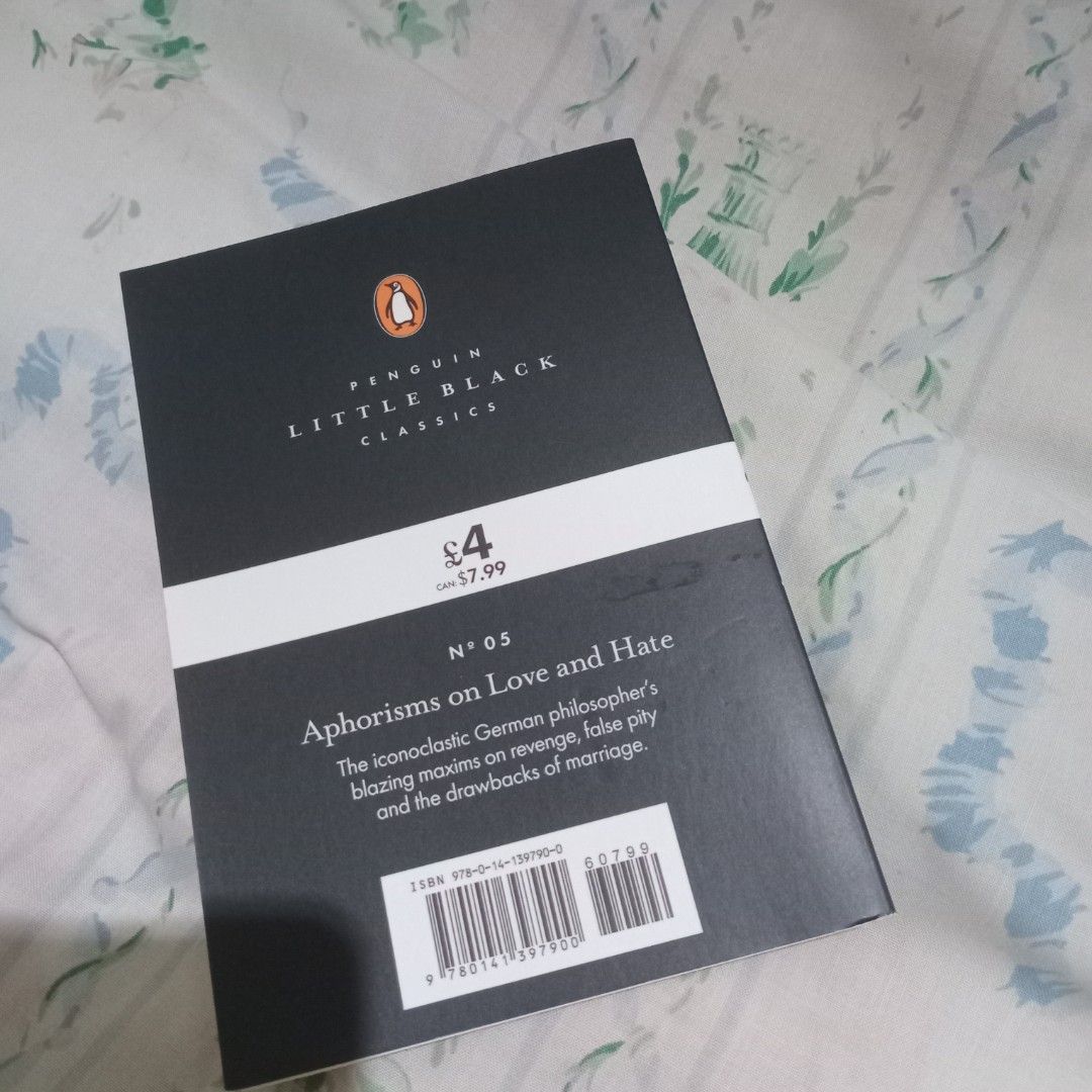 Friedrich Nietzsche Aphorisms on Love and Hate Penguin Classics (Category: Storybooks) located in Makati City. Submitted by alyxz10 (Listing ID 1469679834, Image 2). Description: Penguin Classics paperback by Friedrich Nietzsche, titled Aphorisms on Love and Hate. Number 05 in the series. .
