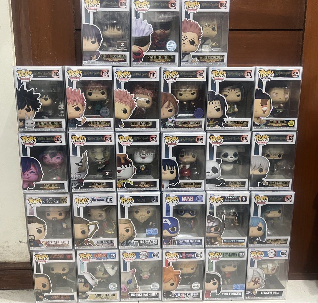 Funko Pop Anime and Marvel Collection (Category: Designer & Blind Box Toys) located in Quezon City. Submitted by declutter_with_xy (Listing ID 1469703638, Image 1). Description: For Sale assorted POP. More on JJK collections then some Marvel. ALL 27 pieces for only 17K (17,000) preferably bulk buy or 1 buyer for all only or offer. ALL with protectors and never been opened collections. (Plastic for each POP was removed). Pick up or delivery via la