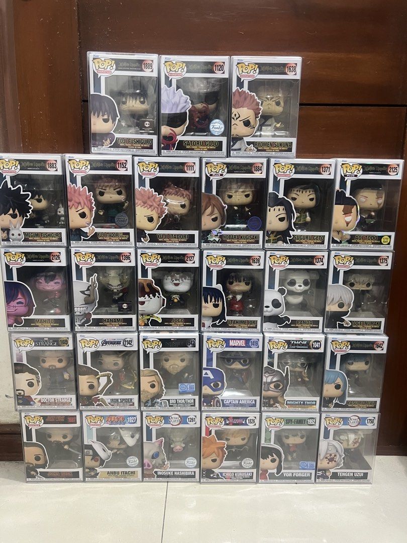 Funko Pop Anime and Marvel Collection (Category: Designer & Blind Box Toys) located in Quezon City. Submitted by declutter_with_xy (Listing ID 1469703638, Image 2). Description: For Sale assorted POP. More on JJK collections then some Marvel. ALL 27 pieces for only 17K (17,000) preferably bulk buy or 1 buyer for all only or offer. ALL with protectors and never been opened collections. (Plastic for each POP was removed). Pick up or delivery via la