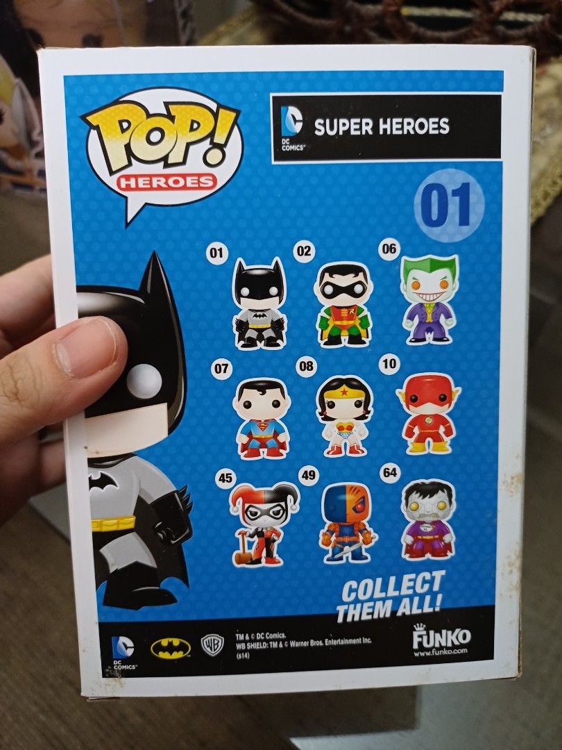 Funko Pop Heroes Batman 01 DC Comics Vinyl Figure (Category: Designer & Blind Box Toys) located in Taguig. Submitted by naxinator (Listing ID 1469717155, Image 3). Description: - 100% Original Funko Pop DC Super Heroes Batman (Figure #01) - Iconic classic grey and black suit design with yellow utility belt - Comes in original box with clear display window and character artwork - Perfect addition for DC fans and Funko collectors - Condition: Good 