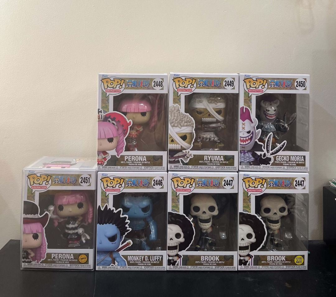 FUNKO POP MYSTERY | ONE PIECE (Category: Figurines & Statues) located in Calamba. Submitted by tortoyscollectibles (Listing ID 1469705095, Image 1). Description: 🚨FUNKO WALL DIBS🚨 FUNKO POP MYSTERY ONE PIECE - TAKE ALL FOR 20k ▪️#2446 Monkey D Luffy - 1000 ▪️#2447 Brook - 750 ▪️#2447 Brook GITD - 900 ▪️#2448 Perona - 850 ▪️#2449 Ryuma - 750 ▪️#2450 Gecko Moria - 750 ▪️#2451 Perona - for set sale only General box condition 8-9/10 unless stated. 