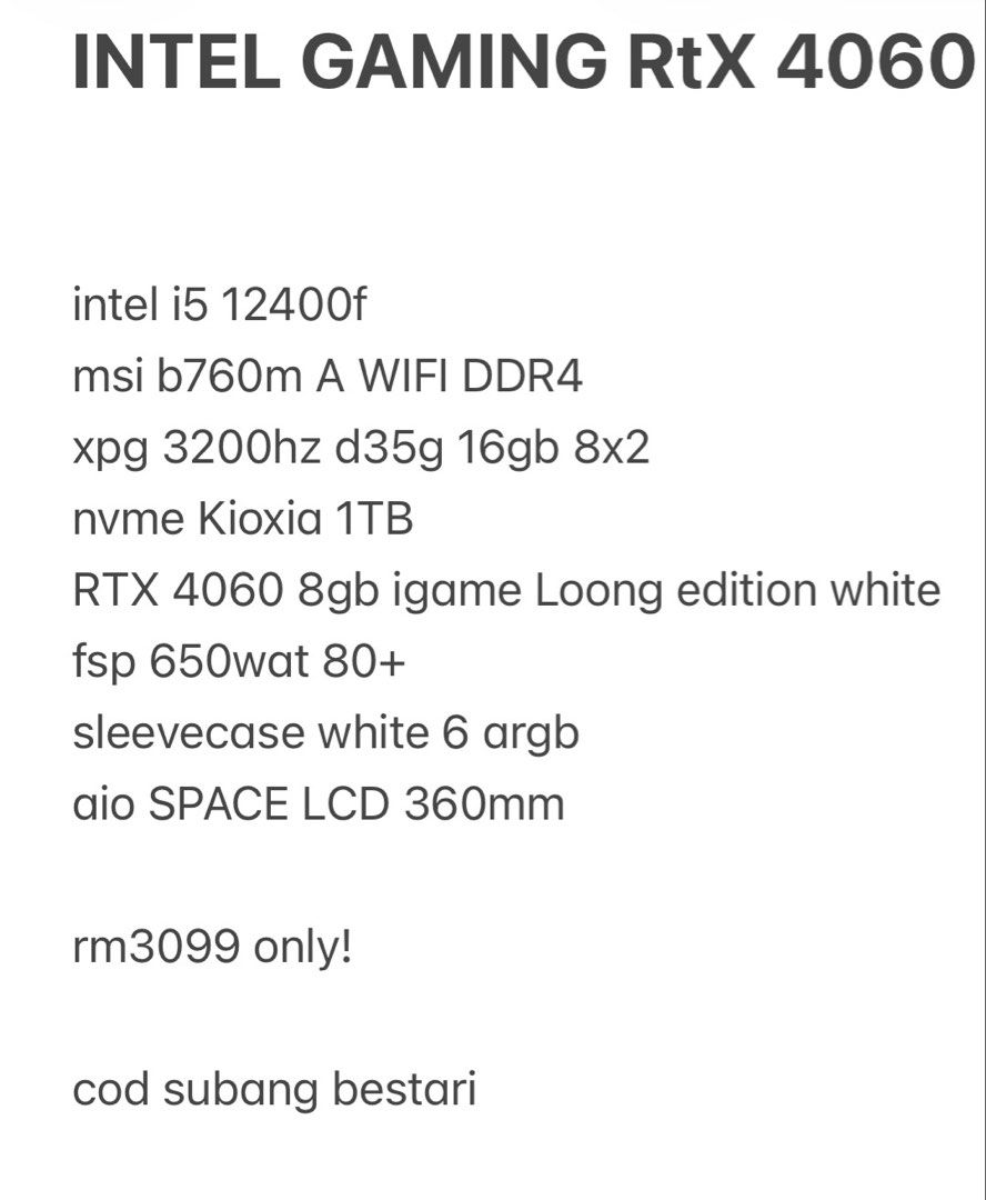 Gaming PC RTX 4060 White Custom Build, Computers & Tech, Desktops on ...