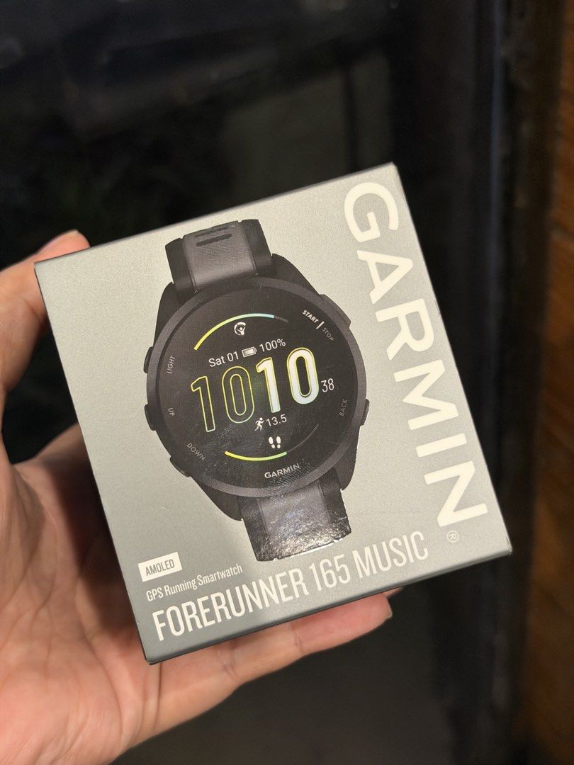 Garmin Forerunner 165 Music (SEALED BOX) (Category: Wearables & Smart Watches) located in Manila. Submitted by kopi_gucci (Listing ID 1469683094, Image 1). Description: - Brand: Garmin - Model: Forerunner 165 Music GPS Running Smartwatch - Condition: Brand new in box ( SEALED) - Key Features: Vibrant AMOLED display, built-in music storage for phone-free workouts, accurate GPS tracking - Meetup Location: Sampaloc, Manila (1008 Maynila).
