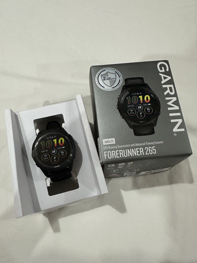 Garmin Forerunner 265 Music (Category: Wearables & Smart Watches) located in Imus. Submitted by southdrips (Listing ID 1469630457, Image 1). Description: Selling my Garmin Forerunner 265 Music No hidden issues All buttons are functioning well, screen is intact Good as new and barely used Complete with box, manual, charging cord Bought from Singapore last December 2025 (original SRP in Singapore was around Php28,000+) RFS: I'm not using it anymore