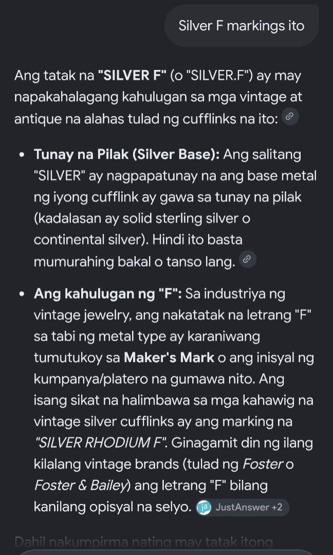 Garnet Cufflink with Silver F markings Japan source (Category: Other Accessories) located in Quezon City. Submitted by gemaicloset (Listing ID 1469581382, Image 3). Description: .