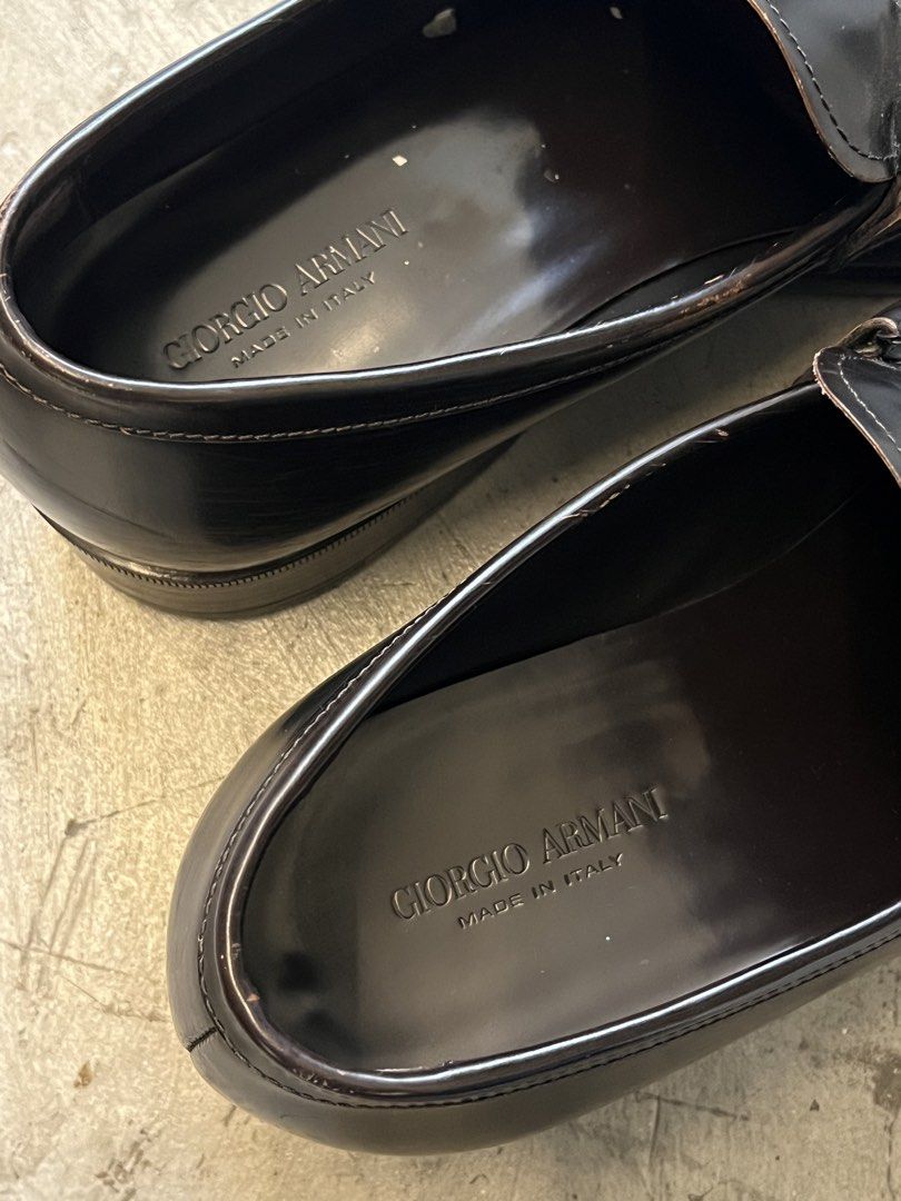 Giorgio Armani Loafers (Category: Dress Shoes) located in Taguig. Submitted by alchlyn (Listing ID 1469642261, Image 2). Description: —with silver-tone GA logo —well-used —has sole separation.