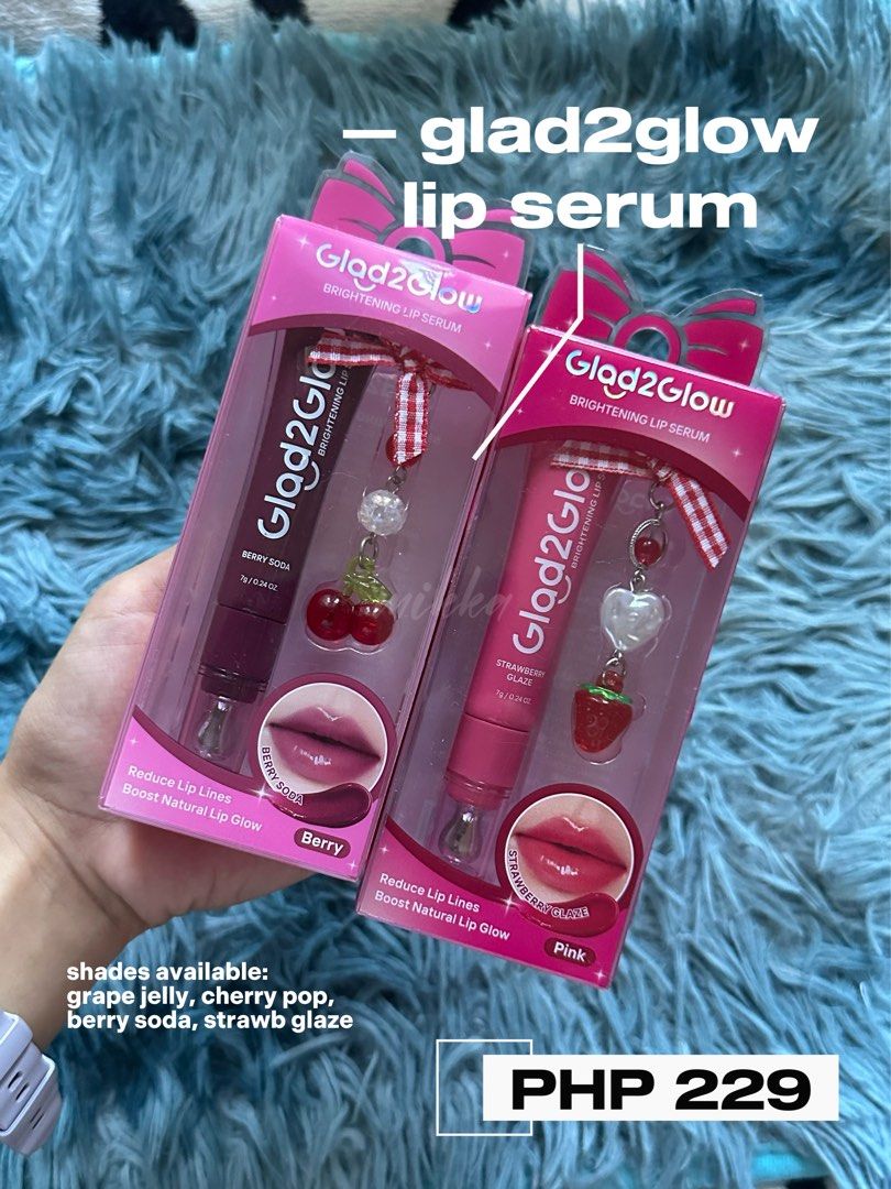 Glad2Glow Brightening Lip Serum with Charm (Category: Makeup) located in Bacolor. Submitted by str4wbebiez (Listing ID 1469663881, Image 2). Description: 💫 G2G lip serum, brand new & below srp ִֶָ🪽་༘ for PHP 229 ONLY (srp: around php 299+) [ limited stocks only! pls check the captions for availability ୭ ᵎᵎ ] strictly first to pay basis! ☻ — mode of payment: ୨ৎ gcash, bank transfer, cash upon meet-up NO COD. can transact via fb/ig mssgs or calls