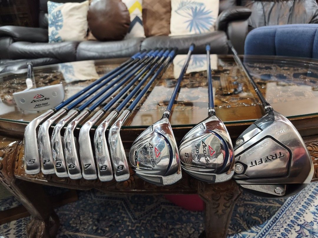 Golf Lefty Set (Category: Other Sports Equipment and Supplies) located in Paranaque City. Submitted by manilagolfmarket (Listing ID 1469654068, Image 1). Description: For Sale Left Handed Set."Lefty" ° Accudis R flex graphite shaft irons °Accudis woods °Accudis semi mallet putter °Try fit 10.5° driver °Stabd bag included in good condition for only 23.8k pick up Bf Paranaque free shipping within MM.