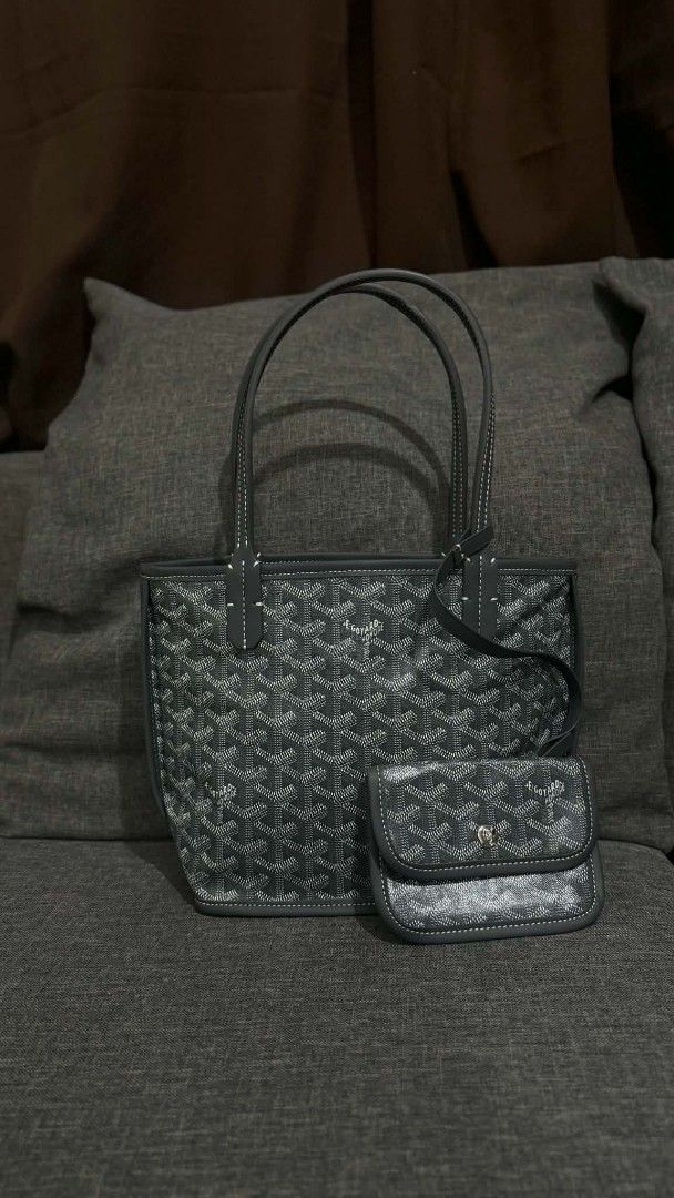 Goyard Anjou Tote Bag Grey (Category: Luxury Bags & Wallets) located in Cavite. Submitted by loriojenni09117 (Listing ID 1469702475, Image 1). Description: - Color: Classic Grey - Design: Signature Goyard chevron print canvas - Includes: Matching mini pouch - Details: Dual leather handles with contrast stitching and stamped Goyard Paris interior branding - Style: Structured, roomy, and versatile for everyday wear.