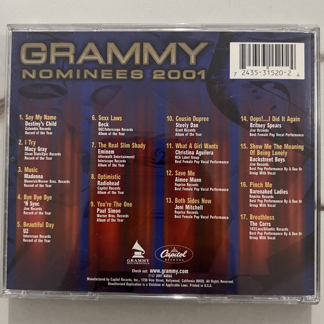 Grammy Nominees 2001 (Category: CDs & DVDs) located in Caloocan City. Submitted by thelittlejewelcase (Listing ID 1469705886, Image 2). Description: .