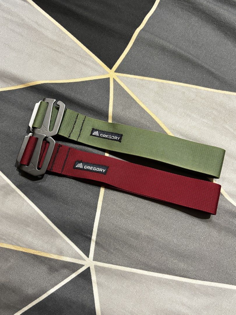 Gregory Webbing Belt Red and Olive Green (Category: Belts) located in Manila. Submitted by bizcuits (Listing ID 1469740236, Image 1). Description: - Gregory webbing belts: Red and Olive Green - Heavy-duty metal buckle with custom brand logo length is 40 - Durable woven nylon strap with clean stitched branding patch - Sturdy construction with a simple adjustable fit - Versatile accessories for daily wear or outdoor use - Available as a bundle for 