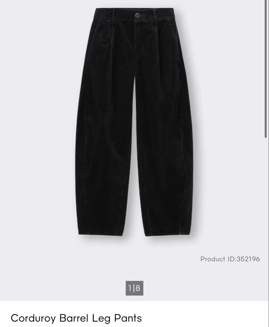 GU Corduroy Barrel Leg Pants (Category: Other Bottoms) located in Marikina City. Submitted by wearism (Listing ID 1469665504, Image 1). Description: 100% brand new with tag and original GU. AVAILABLE UNTIL POSTED LAST PRICE POSTED Size: Medium -66cm Fit: loose Color: Black No when worn photo Location: Santo Niño, Marikina Shipping via J&T c/o buyer (NCR Php60) (Visayas and Mindanao Php100) Can arrange via Lalamove c/o buyer. GOtyme/BDO payment..
