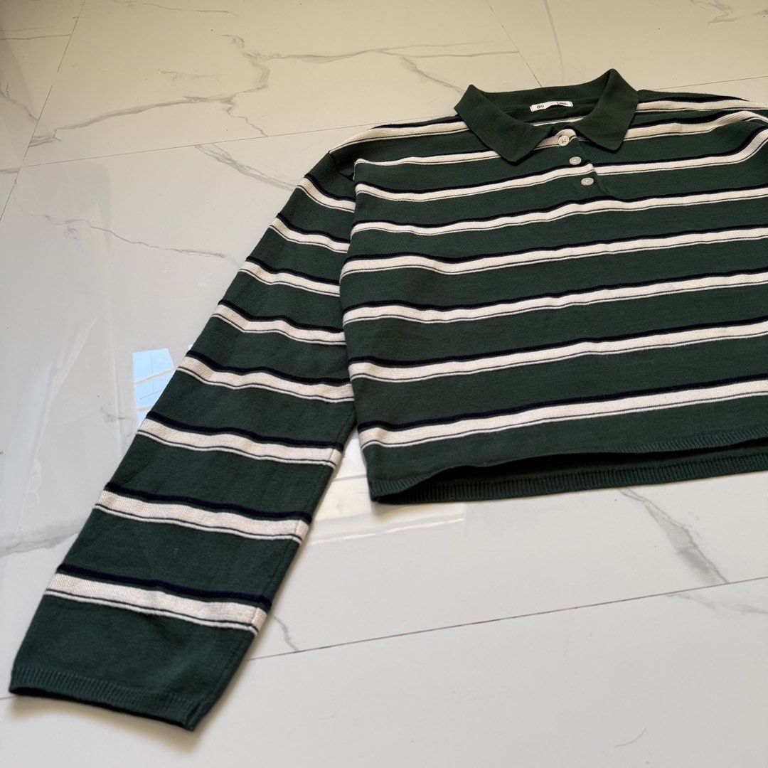 GU Multi Border Polo Sweater (Category: Coats, Jackets and Outerwear) located in Santo Tomas. Submitted by the580closet (Listing ID 1469698071, Image 3). Description: - Size: Large 21 inches - chest 20 inches - length 20 inches - shoulder 21 inches - sleeves.