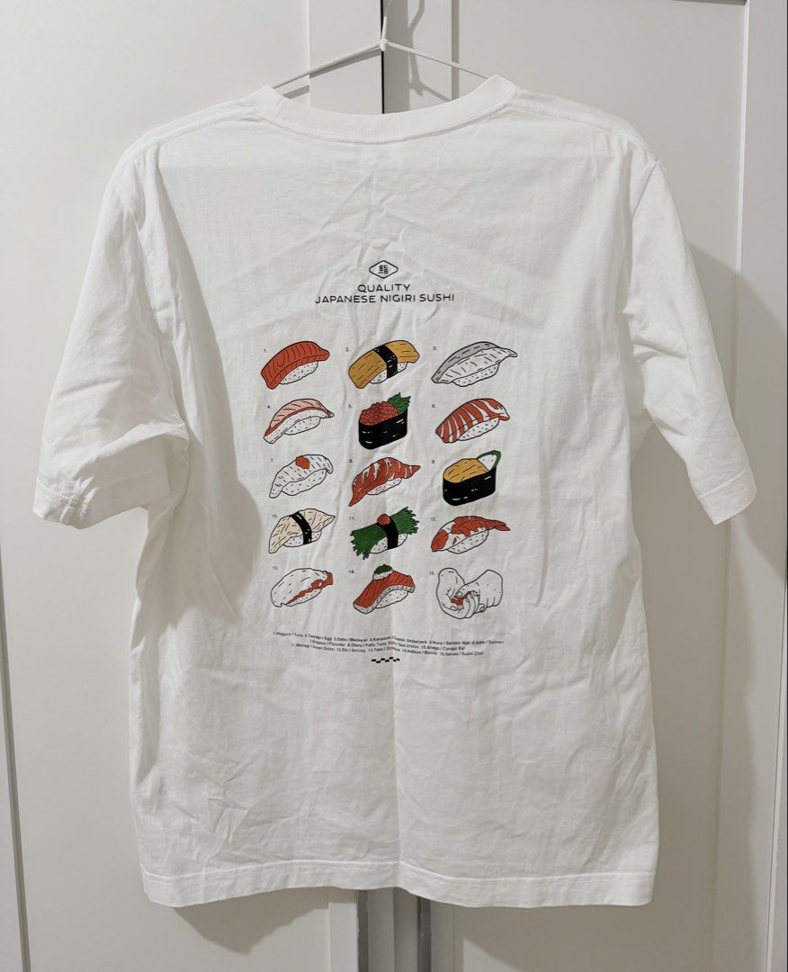 GU Graphic Sushi Shirt (Category: Tshirts & Polo Shirts ) located in Taytay. Submitted by chie2022 (Listing ID 1469670450, Image 2). Description: Original Bought from GU store, Japan Good as new Worn 2-3 times only Size: Medium Color: White Rfs: Decluttering .