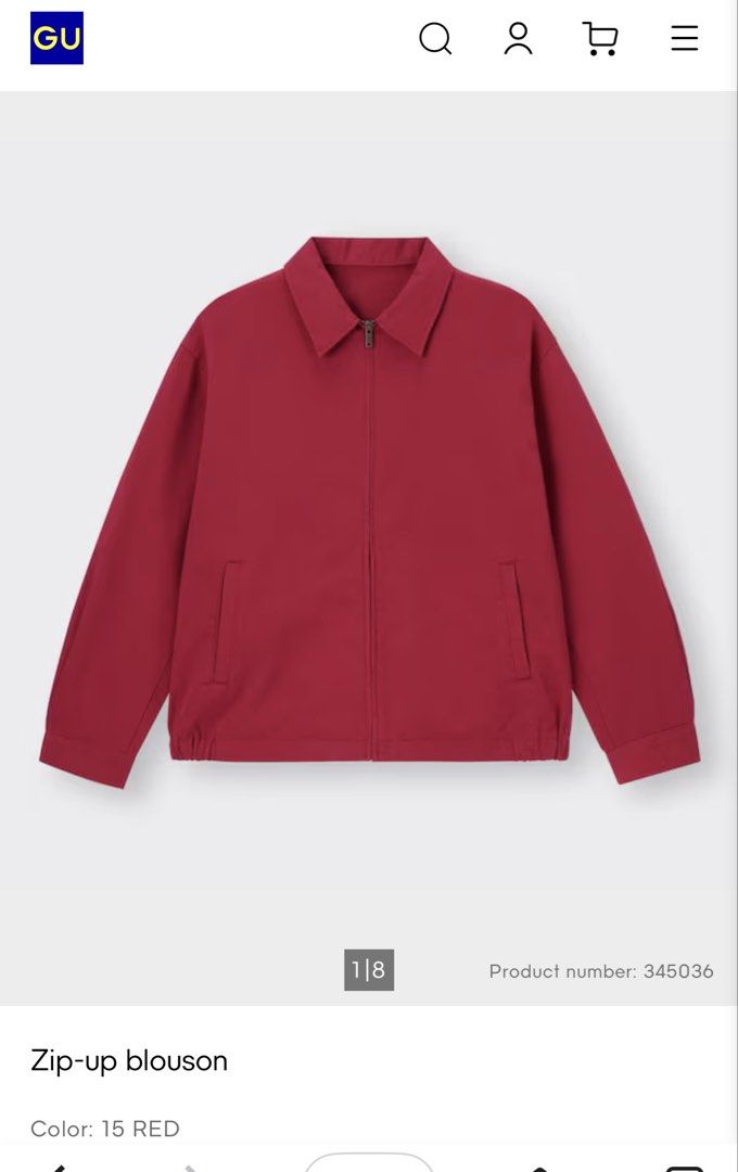 GU Zip-up Blouson Jacket (Category: Coats, Jackets and Outerwear) located in Sasmuan (Sexmoan). Submitted by winterclothes.ph (Listing ID 1469573567, Image 2). Description: GU Zip-up Blouson Jacket L on tag Width 24.5 Length 27 Excellent Condition .