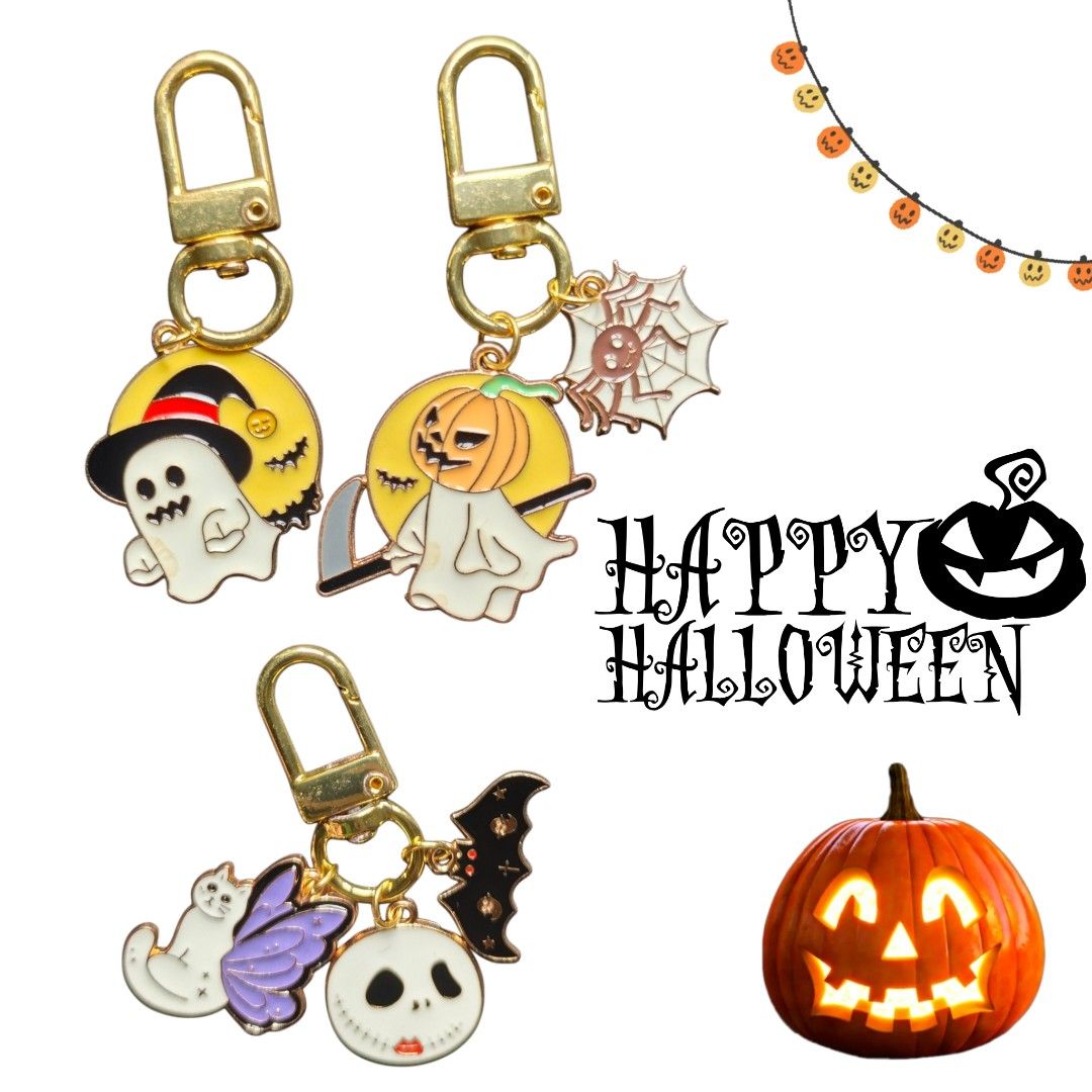 Halloween Enamel Keychains Cute Spooky Charms Assorted Designs (Category: Character Goods) located in Quezon City. Submitted by jeromeherrera2006 (Listing ID 1469688658, Image 1). Description: Add a bit of cute spookiness to your keys or bags with these adorable handmade Halloween keychains! Perfect as an exchange gift or a cute accessory for yourself. √ Handmade with love √ Lightweight and durable √ Unique designs.
