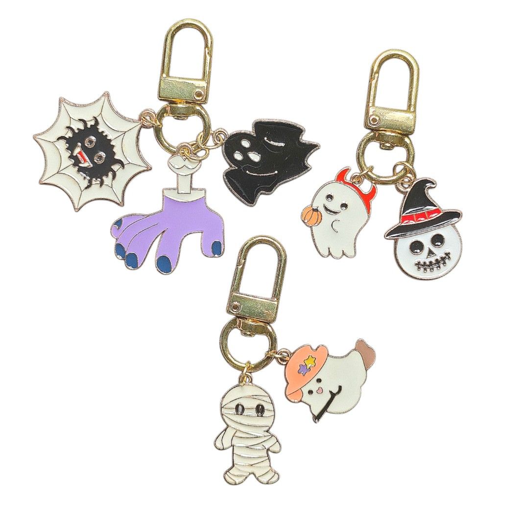 Halloween Enamel Keychains Cute Spooky Charms Assorted Designs (Category: Character Goods) located in Quezon City. Submitted by jeromeherrera2006 (Listing ID 1469688658, Image 3). Description: Add a bit of cute spookiness to your keys or bags with these adorable handmade Halloween keychains! Perfect as an exchange gift or a cute accessory for yourself. √ Handmade with love √ Lightweight and durable √ Unique designs.