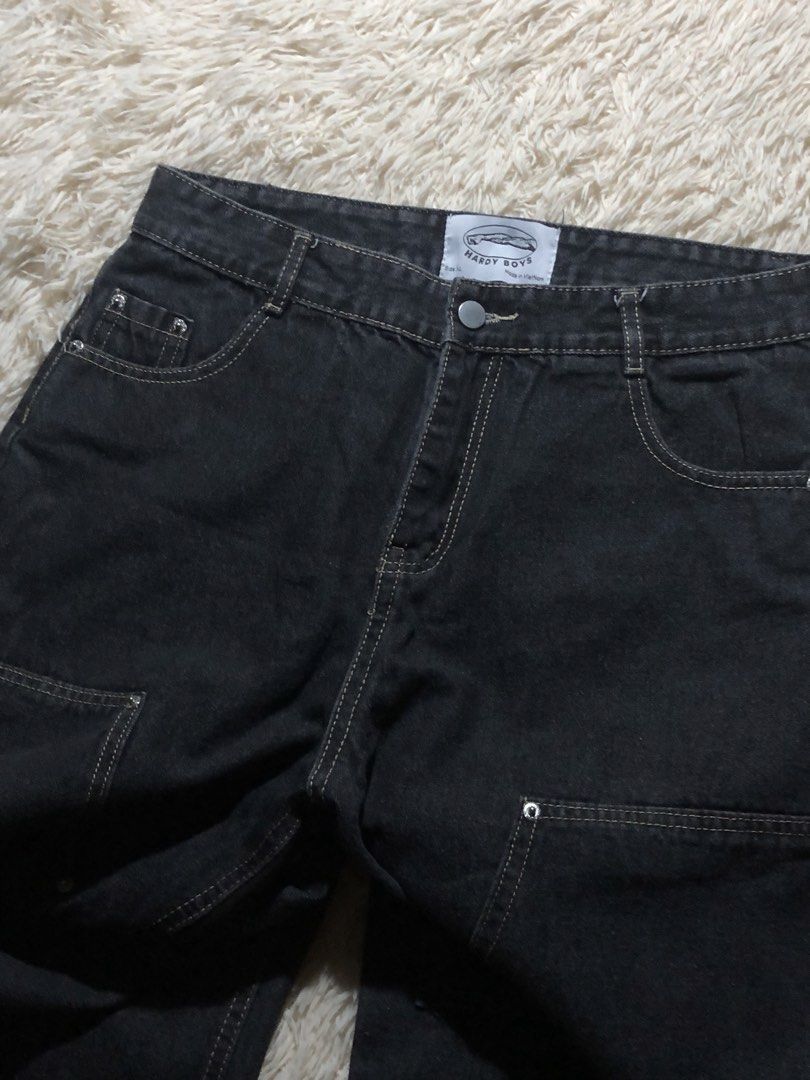 Hardy Boys Black Raw Denim Double Knee (Category: Jeans) located in Maria Aurora. Submitted by kylerikathriftshop101010 (Listing ID 1469720684, Image 3). Description: 33-34 41 length 9 hem Hardy Boys black denim jeans, size XL. Double knee panel construction with contrast stitching. Five pocket styling with belt loops. Branded leather patch on the back waistband and woven label inside. Button closure and zip fly..
