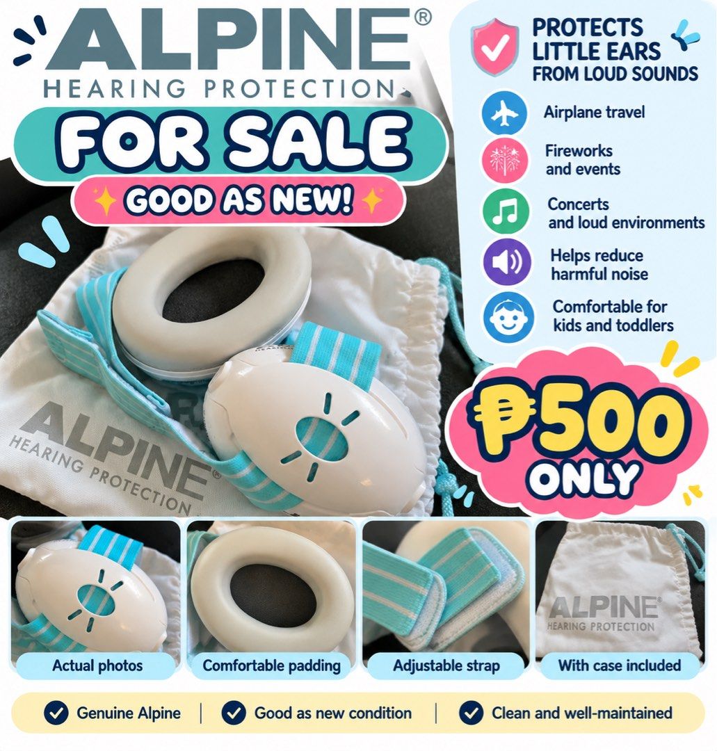Hearing protection (Category: Baby Monitors) located in Cavite. Submitted by e3prelovedshoppe (Listing ID 1469655558, Image 1). Description: 🎧 ALPINE HEARING PROTECTION FOR SALE 🎧 ✨ GOOD AS NEW! ✨ Perfect for protecting little ears from loud sounds during: ✈️ Airplane travel 🎆 Events & fireworks 🎵 Concerts & loud environments ✅ Genuine Alpine ✅ Good as new condition ✅ Comes with protective case ✅ Clean and well-maintained 📸 Actual photos of 