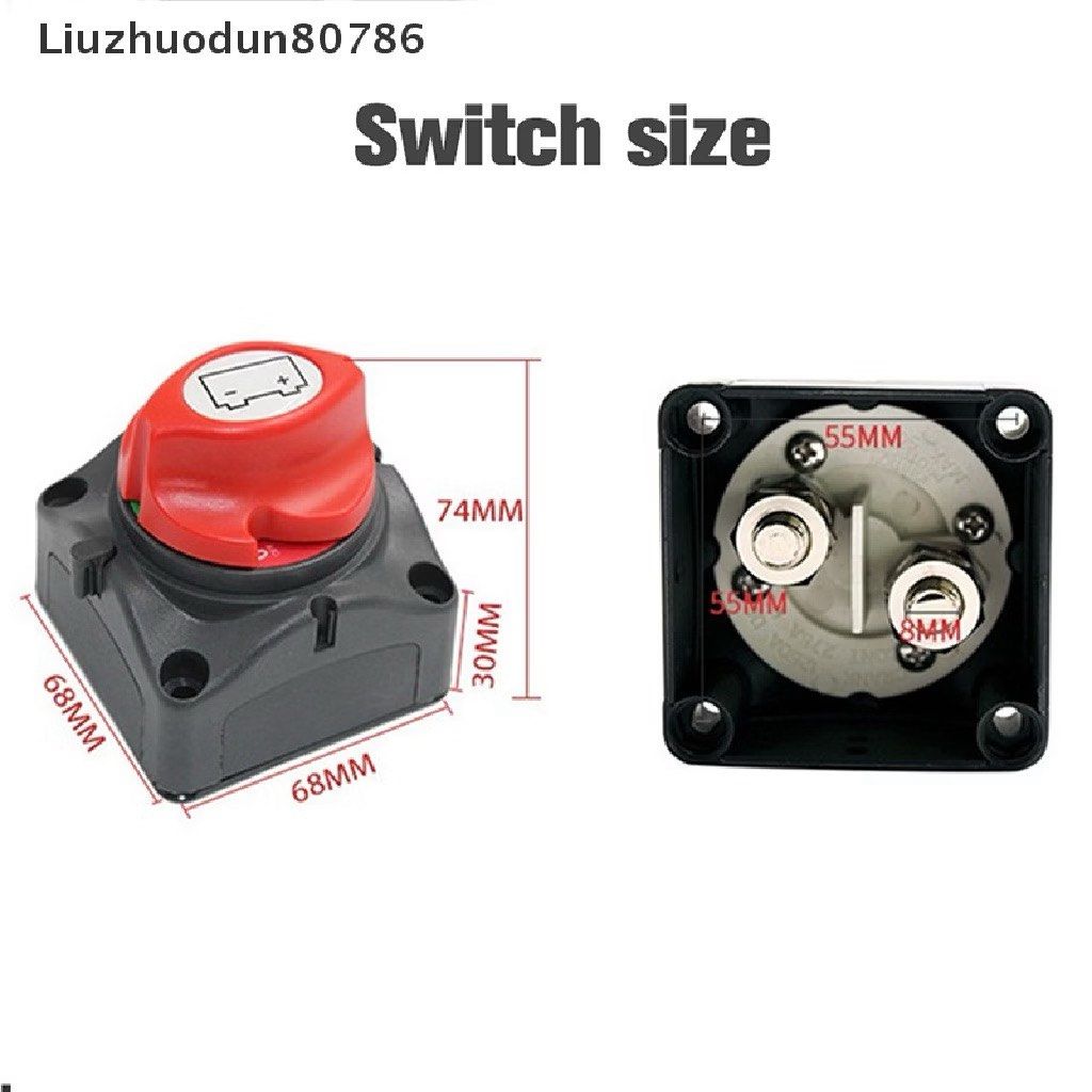 Heavy Duty Battery Disconnect Switch Master Kill Switch (Category: Electrical, Adaptors & Sockets) located in Manila. Submitted by markdelaro52517 (Listing ID 1469636335, Image 2). Description: Heavy duty battery disconnect switch. Red rotary knob with ON/OFF positions. Black square housing base measuring 68mm by 68mm. Total switch width reaches 150mm with the terminal brackets. Includes mounting plate and stainless steel screws in a sealed plast