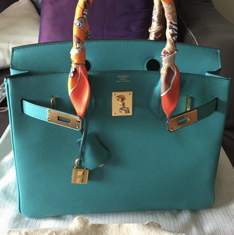 Turquoise Computer Hermes Birkin Bag turquoise 30 with Twilly, Luxury, Bags & Wallets on ...