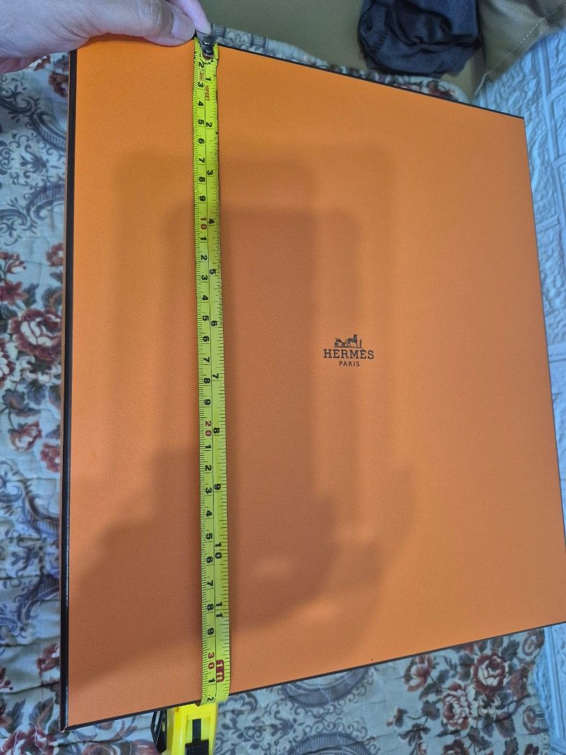 Hermes Kelly/birkin box (Category: Luxury Accessories) located in Pasig City. Submitted by luxbox_acc (Listing ID 1469643286, Image 3). Description: - Dimensions: approx. 12.5" x 11" with a 6" depth - Includes original inner white tissue paper, ribbon and care booklet - Clean and good as new PLEASE ALWAYS DOUBLE CHECK THE BOX SIZE AND THE DIMENSIONS OF YOUR HERMES BAG. WILL NOT ACCEPT RETURN AND REFUND. .
