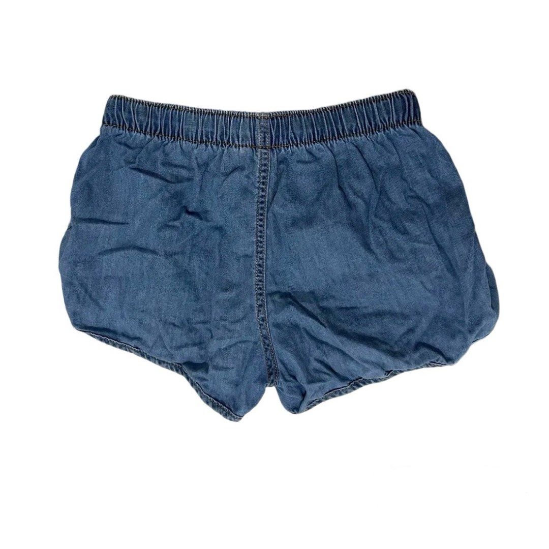 H&M divided light blue denim micro shorts with drawstring (Category: Shorts) located in Manila. Submitted by kirrsy (Listing ID 1469635764, Image 2). Description: - Color: Light blue - Material: Soft, lightweight denim - Waistband: Elastic with dark drawstring tie - Pockets: Two functional front pockets - Design: Curved hemline on both sides and clean back with vertical stitching -Condition: Slightly used - Fit: runs in XS Size: Waistband (low ri