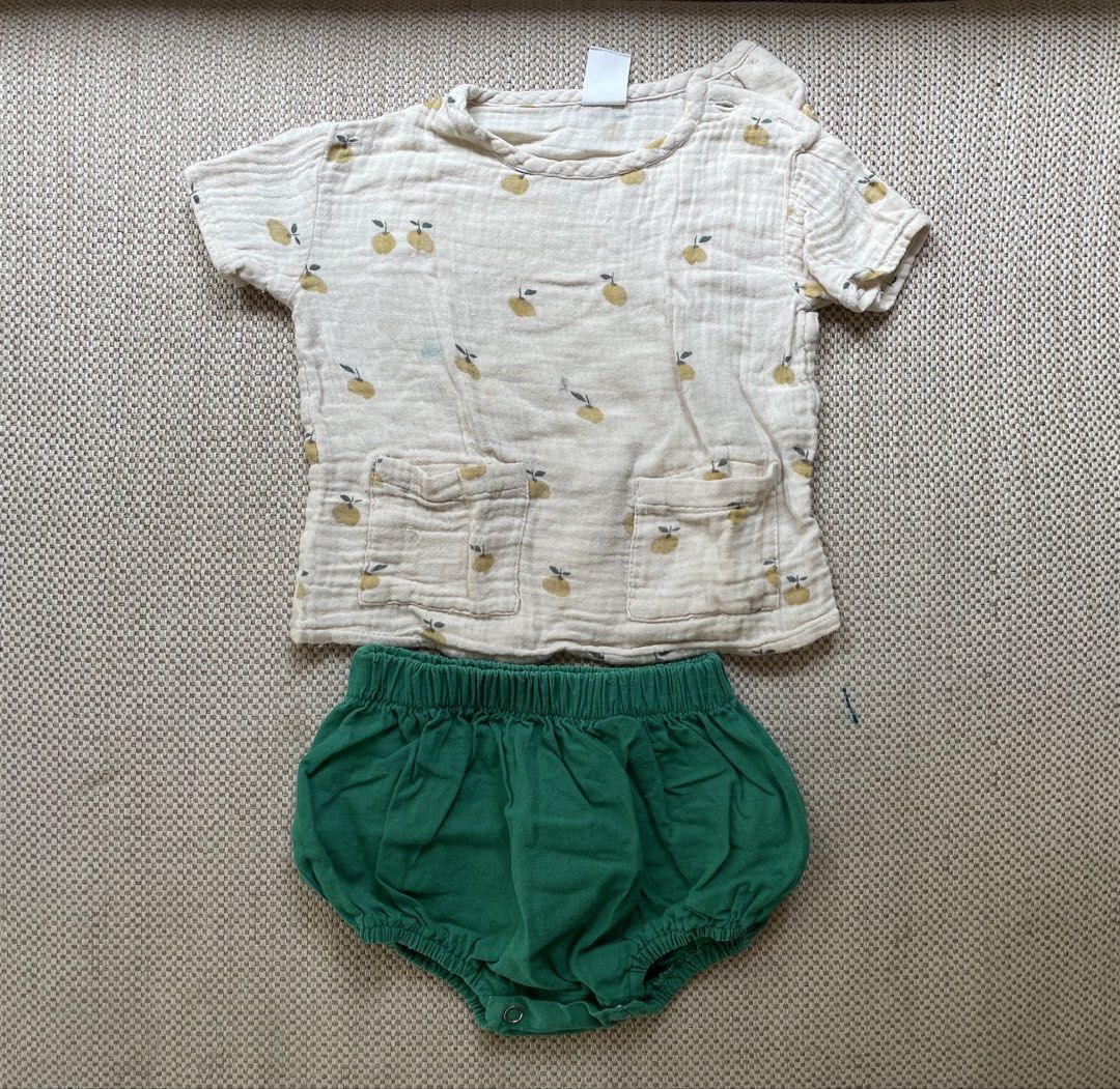 H&M muslin top and linen short (Category: Babies & Kids Fashion) located in Marikina City. Submitted by marahome (Listing ID 1469598432, Image 1). Description: 🐚 With stain due to storage, not sure if washable. Please see picture for issues, 🐚 my baby wore this until 2 years old 🐚 selling as bundle only 🐚 really nice fabric linen and 100% cotton 🐚 selling really cheap, please don’t lowball. 🙏🏼 HT zara hm kiru laila lyra kiru yoji uniqlo ko