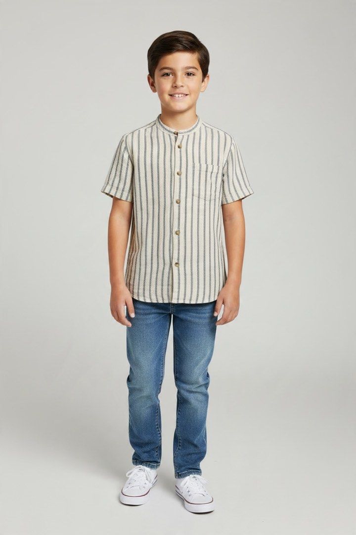 H&M striped linen polo (Category: Babies & Kids Fashion) located in Lipa City. Submitted by lifestyled (Listing ID 1469639048, Image 1). Description: H&M Striped linen Top Size 5-6 Aa- 14” L- 19” Color rate 9/10 💯 Authentic .
