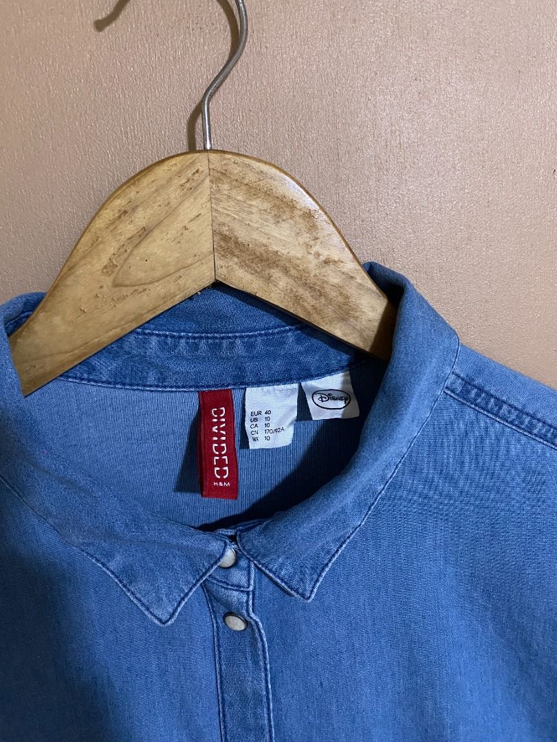 H&M x Disney Mickey Mouse Denim-Effect Button Long Sleeves (Category: Tshirts & Polo Shirts ) located in Cadiz. Submitted by thespotcdz (Listing ID 1469588088, Image 2). Description: Fits Large - XL Width 22.5" Length 29" Excellent condition.