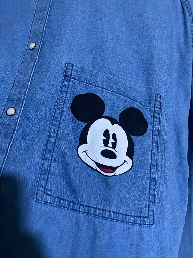 H&M x Disney Mickey Mouse Denim-Effect Button Long Sleeves (Category: Tshirts & Polo Shirts ) located in Cadiz. Submitted by thespotcdz (Listing ID 1469588088, Image 3). Description: Fits Large - XL Width 22.5" Length 29" Excellent condition.