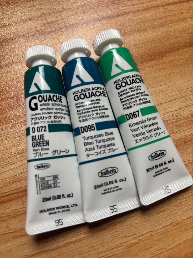 Holbein Acryla Gouache 20 ml (Category: Craft Supplies & Tools) located in Cebu City. Submitted by cassiopea_01 (Listing ID 1469646608, Image 1). Description: blue green turquoise blue emerald green.