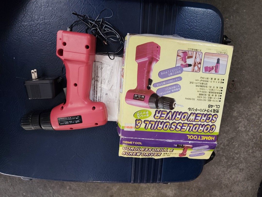 Hometool Cordless Drill & Screw Driver CL-48 (Category: Construction Tools & Equipment) located in Bulacan. Submitted by gelvy1316 (Listing ID 1469596934, Image 1). Description: - Model: Hometool CL-48 Cordless Drill & Screwdriver - Color: Cute pink body with black chuck - Voltage: DC 4.8V motor - Ideal for: Everyday household drilling and driving screws - Inclusions: Charger adapter, manual paperwork, and original box packaging - Condition: Hand