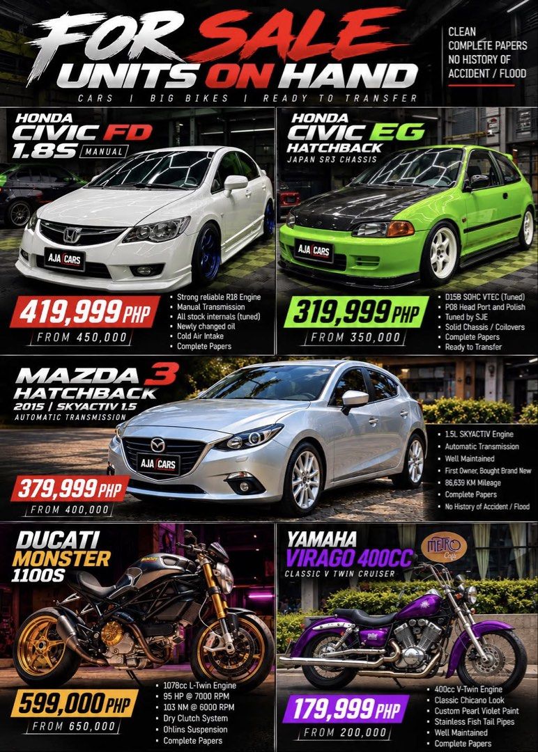 Honda Civic 1.8 VTI (M) (Category: Used Cars) located in Pasig City. Submitted by dannybme (Listing ID 1469685310, Image 1). Description: Selling on hand pre loved cars and big bikes. Message for full list and info. Clean titles and ready to transfer.