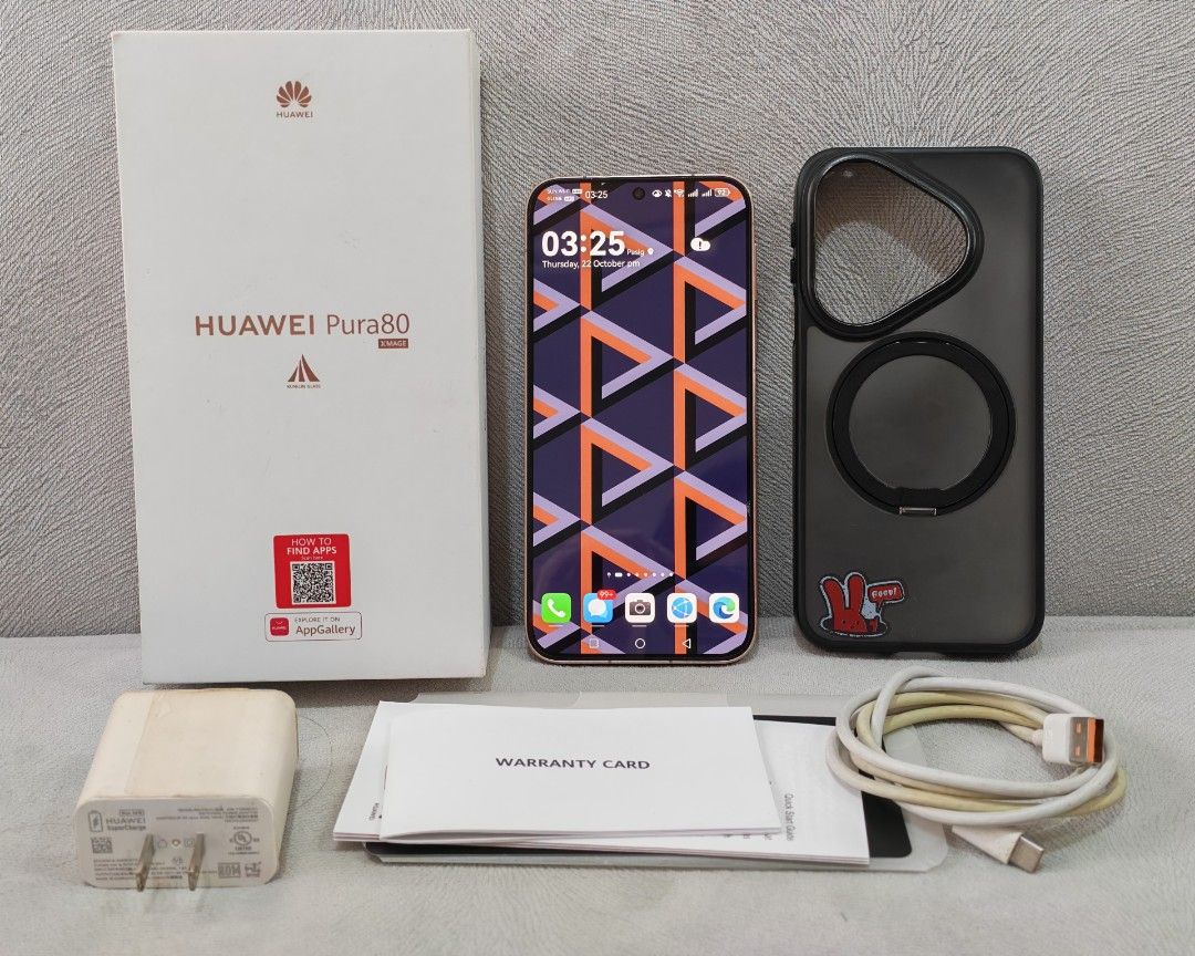 Huawei Pura 80 (Category: Huawei) located in Marikina City. Submitted by dearfriend_02 (Listing ID 1469641184, Image 1). Description: For Sale Huawei Pura 80 12gb/256gb Complete package with Orig super charger and case. Note : With some dents sa corner (so pass po sa maselan). Covered naman ng case if ever. No issues on the unit itself. Pick-up : Dela Paz, Pasig City or BGC Fixed Price. Thank you .