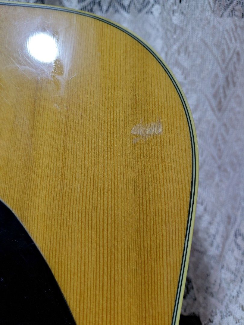 Ibanez PF15-NT (Category: Musical Instruments) located in Santa Rosa. Submitted by kaijirocruz (Listing ID 1469720182, Image 2). Description: Type- Adulr sized Laminated Guitar - Finish: Natural wood top with glossy dark back and sides - Hardware: Black pickguard and reliable metal tuning pegs - Condition: Plays fine and sounds solid; has minor surface scratches and a small scuff on the top body from playing - Perfect for beginners or casual jam 