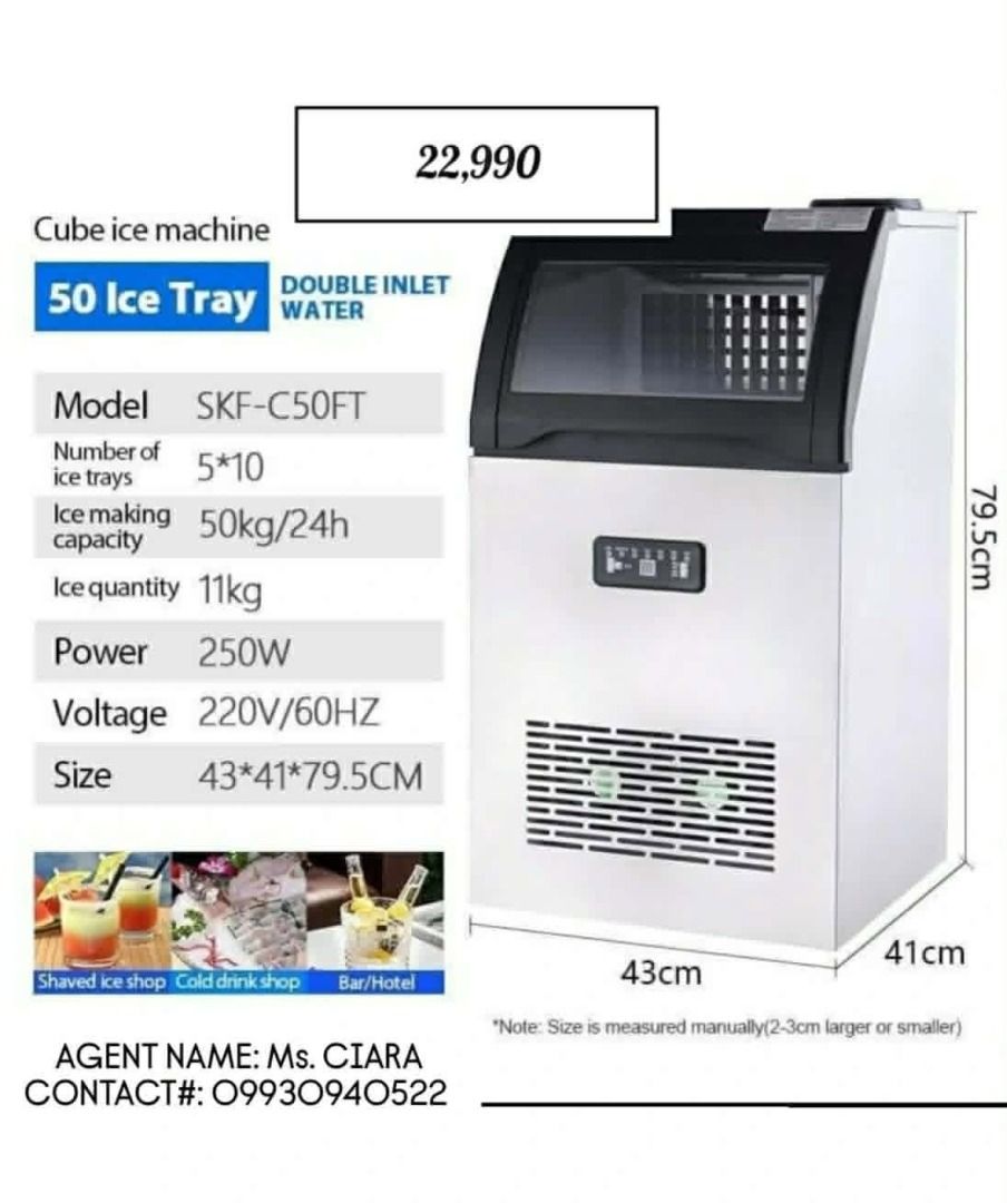 ICE CUBE MAKER MACHINE (Category: Industrial Equipment) located in Lucena. Submitted by ciaramasotes29 (Listing ID 1469598850, Image 2). Description: ICE CUBE MAKER MACHINE Dual Inlet • 36kg – ₱14,990 • 50kg – ₱22,990 Single Inlet • 72kg – ₱27,990 • 90kg – ₱37,990 • 110kg – ₱41,990 • 145kg – ₱46,990.