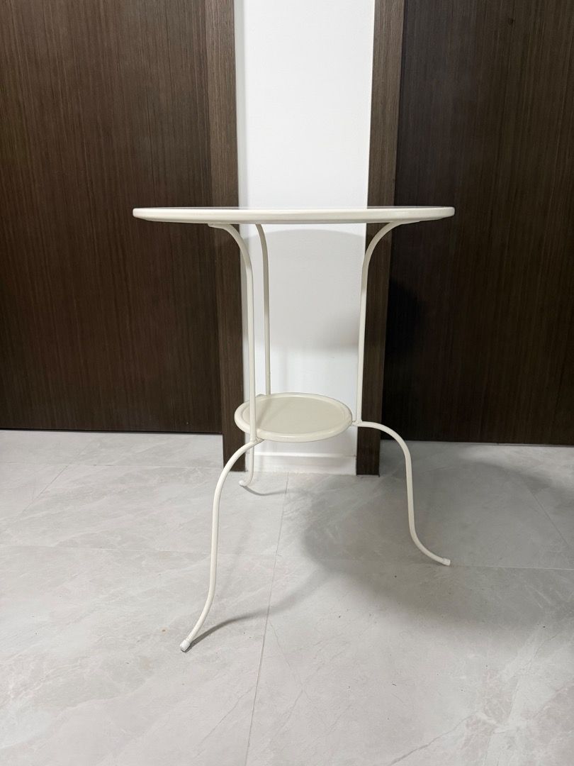 IKEA LINDVED White Round Side Table with Shelf – 50cm, Furniture & Home ...