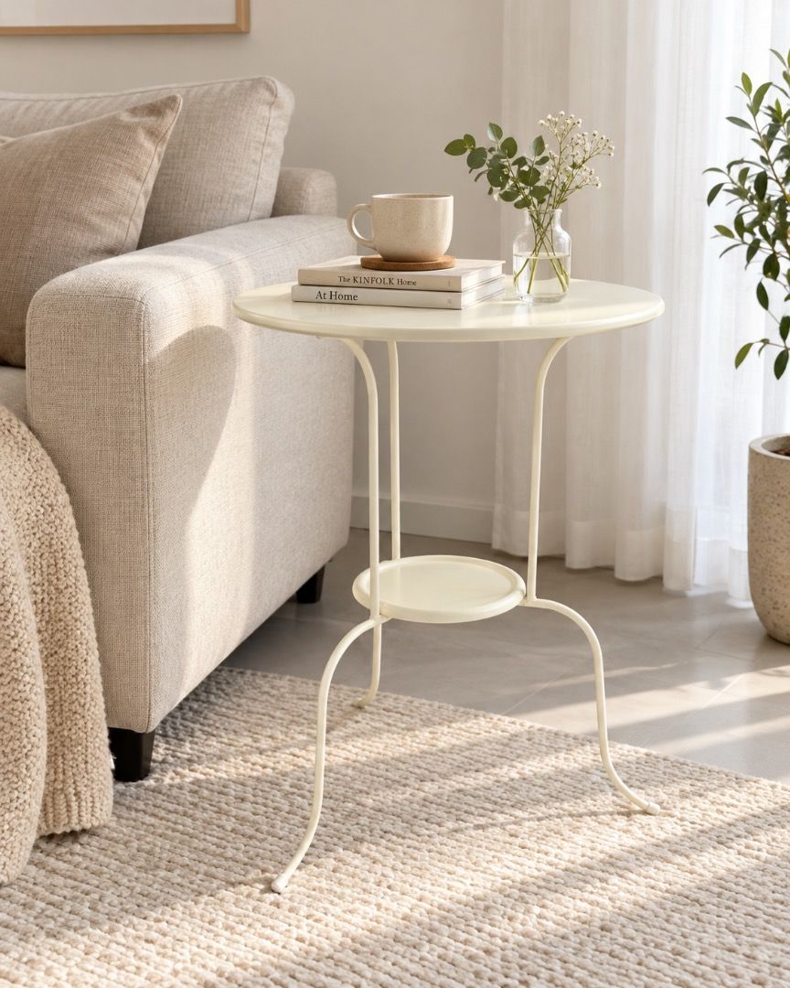 IKEA LINDVED White Round Side Table with Shelf – 50cm, Furniture & Home ...