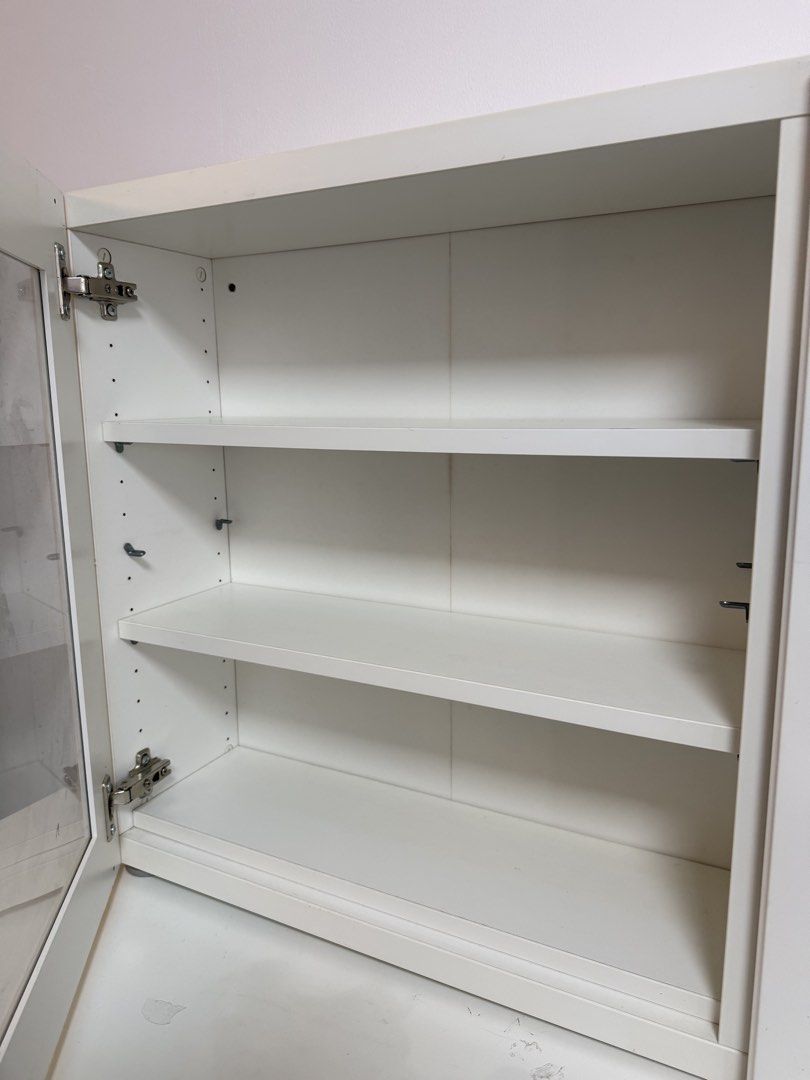 IKEA White Wall Cabinet Glass Doors Display Unit, Furniture & Home ...