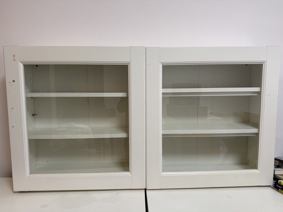 IKEA White Wall Cabinet Glass Doors Display Unit, Furniture & Home ...