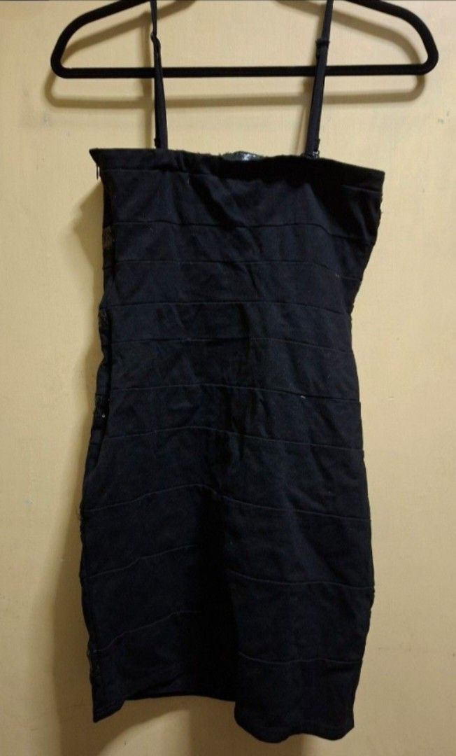 INC Black Tube Dress (Category: Dresses) located in Manila. Submitted by thrifter_lifestyle (Listing ID 1469586449, Image 2). Description: Brand: INC (bought in the US) Tube, with removable adjustable straps Fully Stretchable Zipper one side Front has sequin detail Perfect LBD 🖤 Material: Rayon Nylon (see tag) Bust: 28" (relaxed) Waist: 27" (relaxed) Length (excluding straps): 27" Issue: some sequins lost due to use (see photo) hardly noticeable