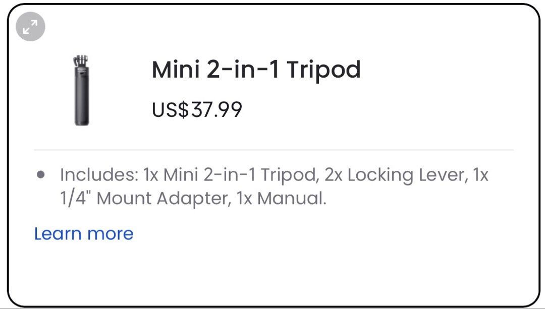 Insta360 x PGYTECH Mini 2-in-1 Tripod (Category: Tripods & Monopods) located in Manila. Submitted by ahven (Listing ID 1469709539, Image 2). Description: - Brand new Insta360 x PGYTECH Mini 2-in-1 Tripod - Original box and packaging included, 100% unused ₱850 Loc: C4, Navotas .