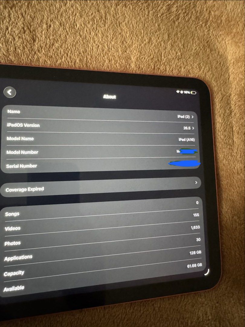 Ipad A16 (Category: iPad) located in Manila. Submitted by blackberrylover69 (Listing ID 1469599682, Image 2). Description: 91bh 128gb No issue or history of repair .