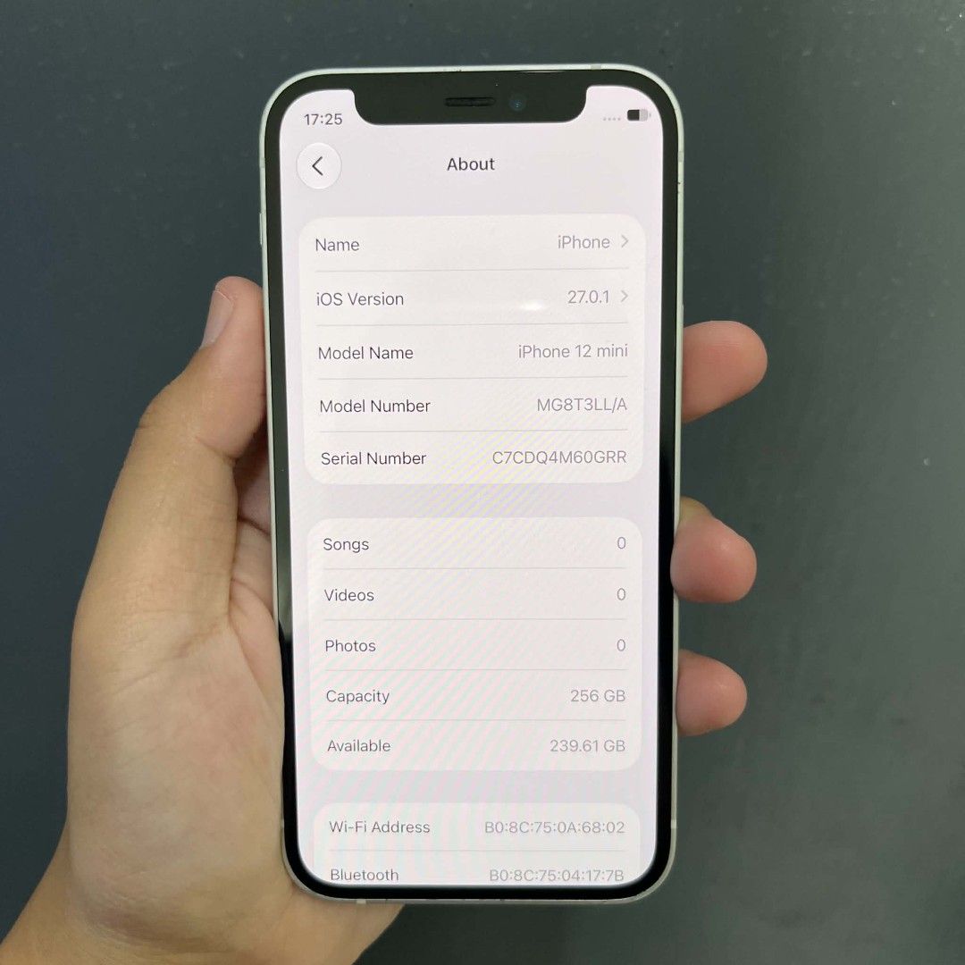 iPhone 12 MINI (256B) FACTORY UNLOCKED (Category: Other Gadgets) located in San Juan City. Submitted by serenndipity7 (Listing ID 1469683299, Image 2). Description: iPhone 12 MINI (256B) FACTORY UNLOCKED SPECS: •White color •Good as new •Any sim will work •No history of repair •Reset all you want •96% batt life •True tone working •Face ID working •ios 27 •Good as new •Not refurbished/clone •All working •Unit only LOCATION: San Juan City, Metro Ma