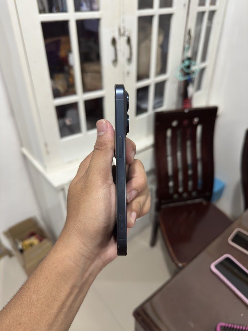 Iphone 15 Pro (128 GB) Blue Titanium (Category: iPhone 15 Series) located in Cavite. Submitted by densansae (Listing ID 1469646314, Image 3). Description: FS or Swap: Iphone 15 Pro (128 GB) Blue Titanium ₱33,500 Only ( Negotiable ) 🔋96% Battery Health • 610 Cycle Count Not Boosted or Replaced / Nagamit lang nung nasira unang phone ✅Factory Unlocked / All sim Pwede ✅Face ID working ✅Ios 26 ✅ NTC Approved Issue: Few Scratches On screen and Some mi