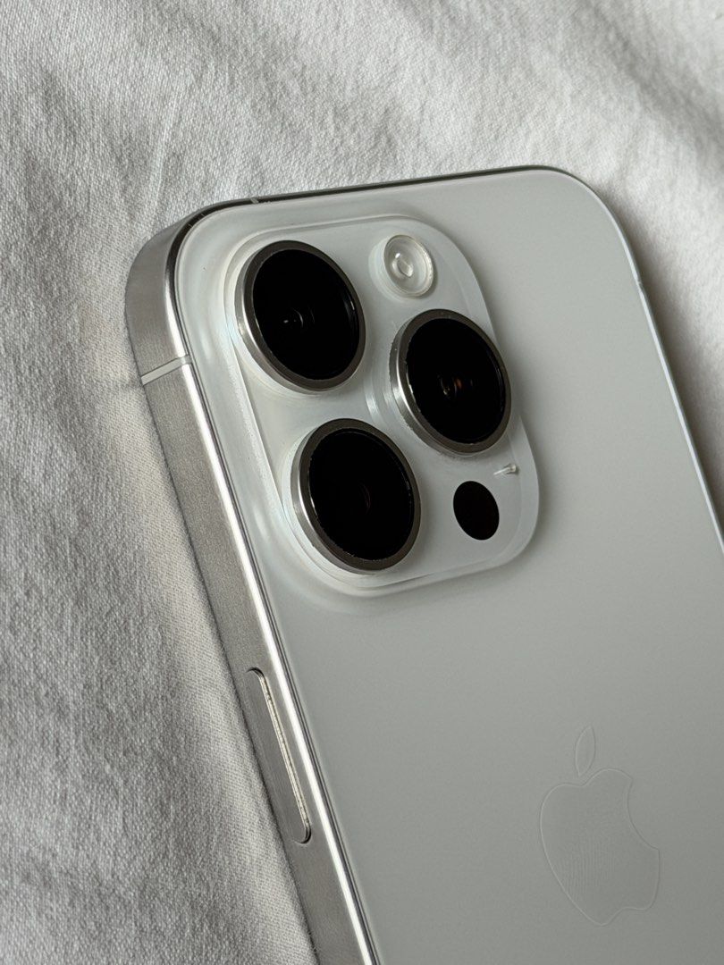 iPhone 15 Pro 128GB (Category: iPhone 15 Series) located in Manila. Submitted by gsells_ (Listing ID 1469583729, Image 3). Description: iPhone 15 Pro in White Titanium 128 GB Box included 82% battery health All original parts No dents, scratches No issues; all functions working RFS: Upgrade For sale only, not open for swaps.