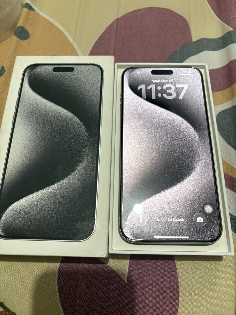 Iphone 15 Pro Max (Category: iPhone 15 Series) located in Caloocan City. Submitted by jasstinejoy (Listing ID 1469604670, Image 2). Description: FOR SALE DETAILS: IPHONE 15 PRO MAX (White Titanium) •256gb •84%bh •Ntc Approved •Openline •Allworking •Unli reset •No issue even dents wla Inclusion: Complete with Orig Box comes with Cord, Tempered & Case North Caloocan.